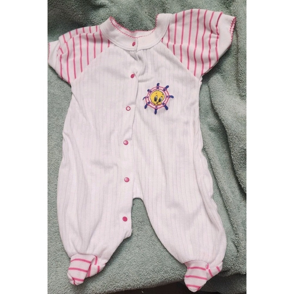 Vintage 1990s Looney Tunes Tweety Bird Footed Sleeper Size M 3 / 6 Month Girls